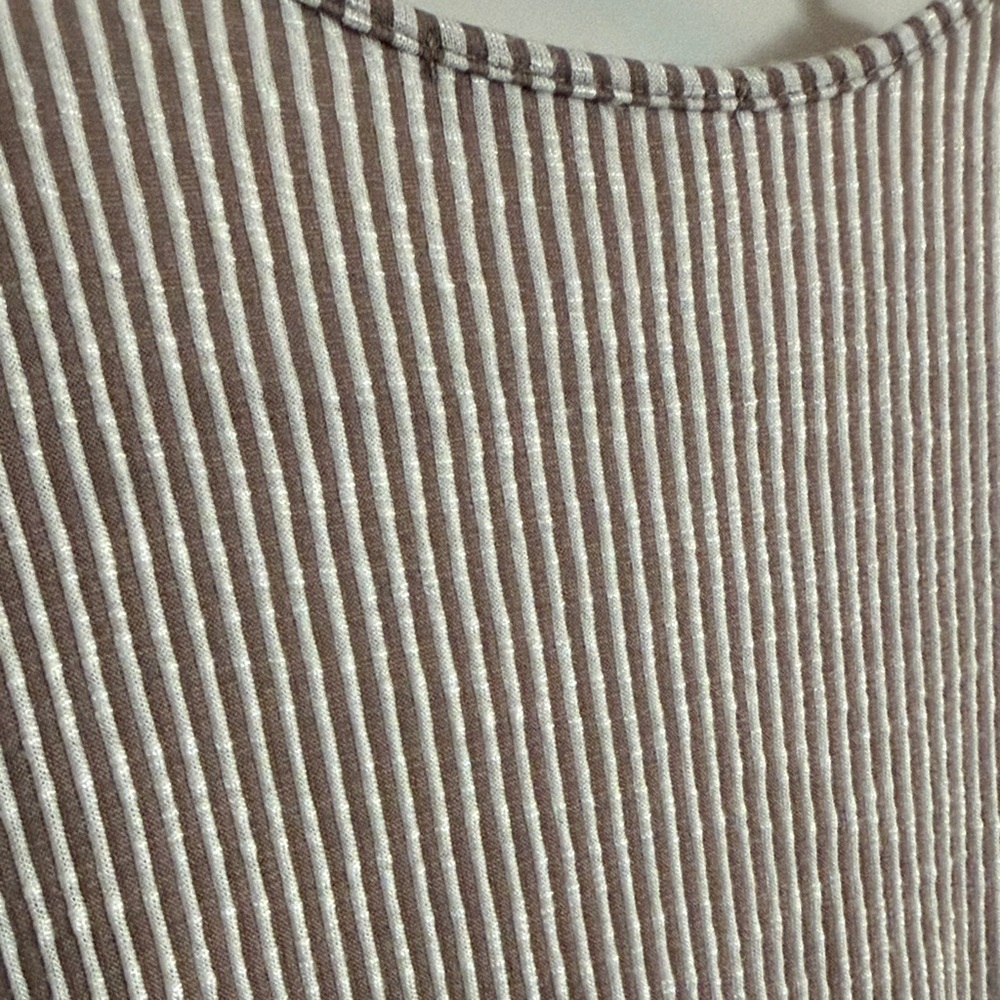 Caution To The Wind V-Neck Striped Midi Dress in Cream and Gray - Picture 6 of 6